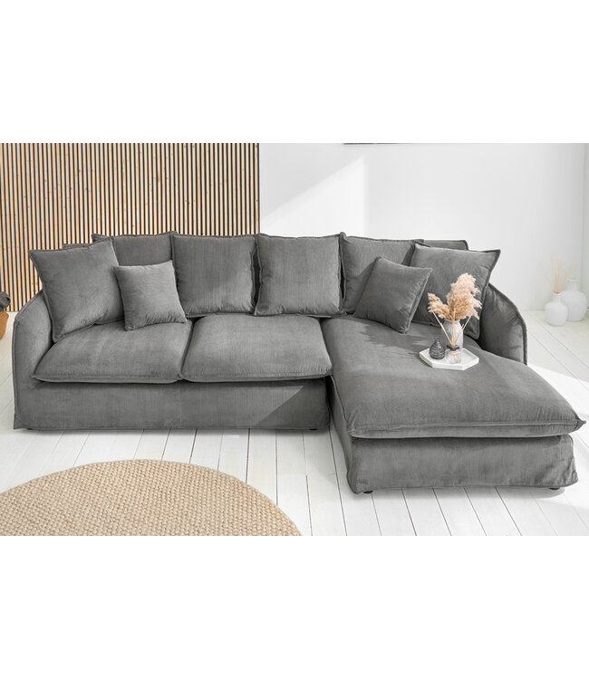 Invicta Interior Grote hoekbank HEAVEN 255cm grijs koord inclusief kussens Modern Design - 43445