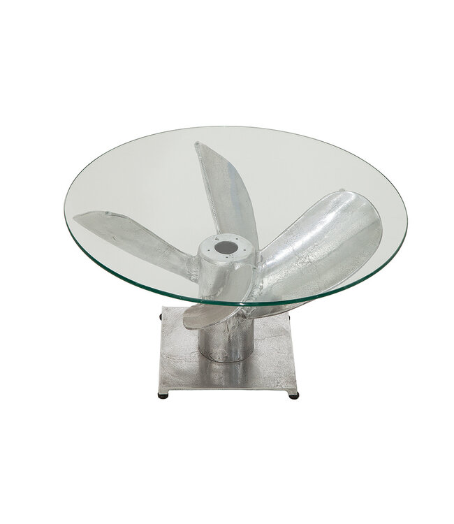 Invicta Interior Maritieme salontafel OCEAN M 60cm antiek zilver rond scheepspropeller glazen blad - 39089
