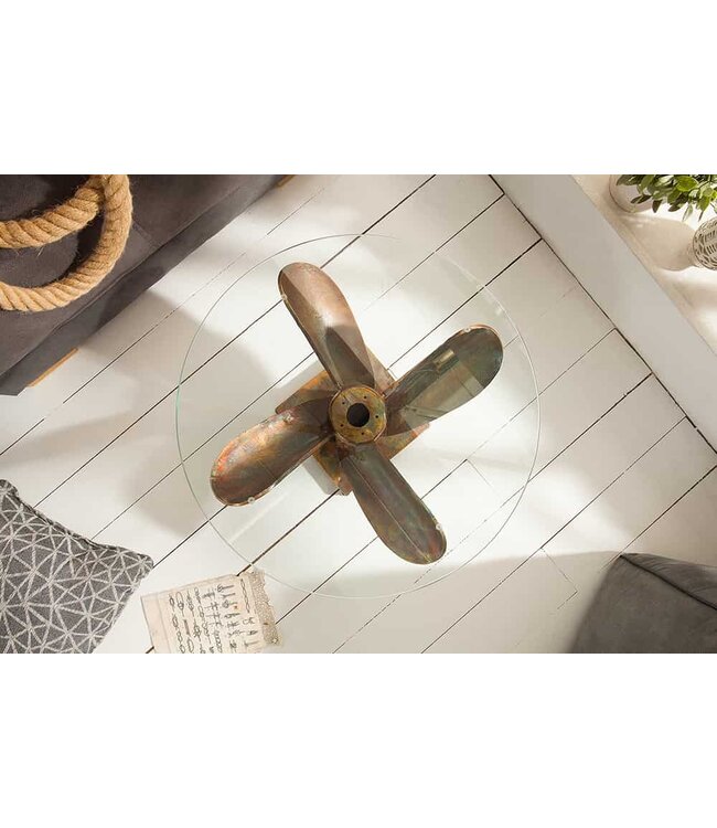 Invicta Interior Maritieme salontafel OCEAN M 60cm gevlamd koper rond scheepspropeller glazen blad - 39255