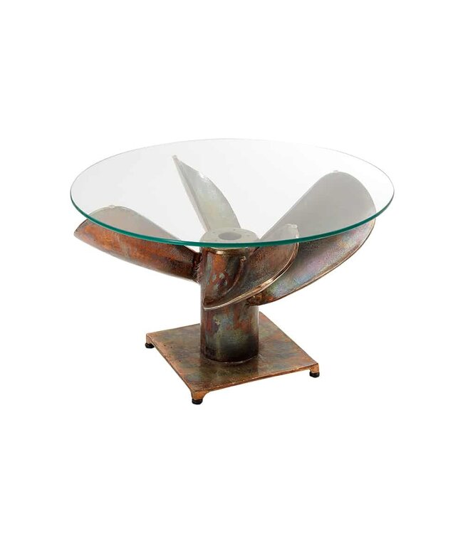 Invicta Interior Maritieme salontafel OCEAN M 60cm gevlamd koper rond scheepspropeller glazen blad - 39255