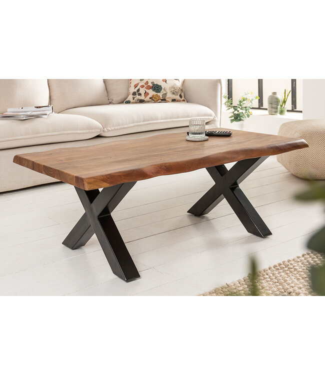 Invicta Interior Massief houten salontafel MAMMUT 110 cm acaciaboomrand honingafwerking 3,5 cm tafelblad - 6539739