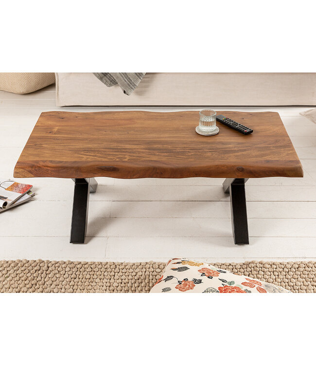 Invicta Interior Massief houten salontafel MAMMUT 110 cm acaciaboomrand honingafwerking 3,5 cm tafelblad - 6539739