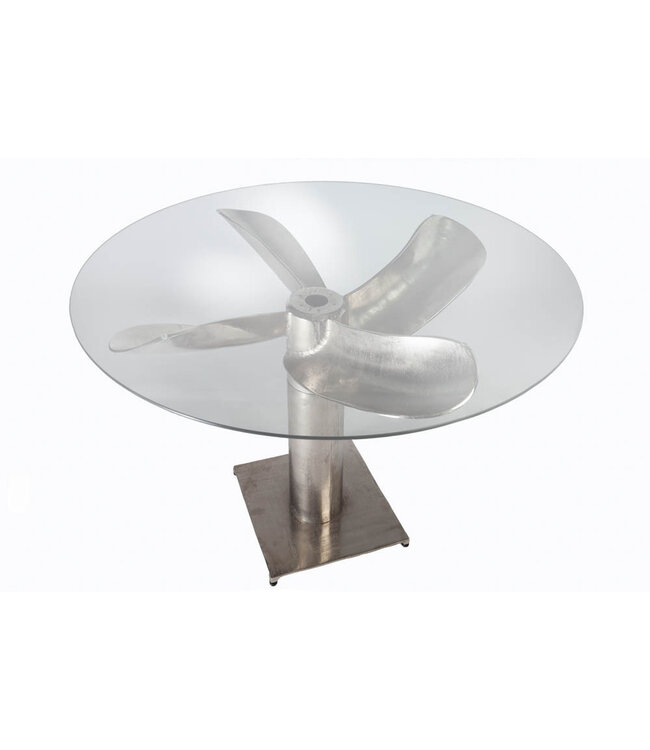 Invicta Interior Maritieme eettafel OCEAN 105cm antiek zilveren glazen tafel met scheepsschroef - 39921