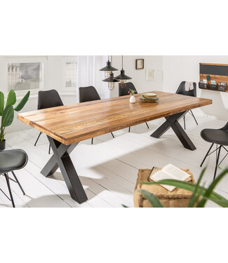 Invicta Interior Massieve eettafel IRON CRAFT 240cm natuurlijk mangohout industrieel design X-frame zwart metaal - 40057