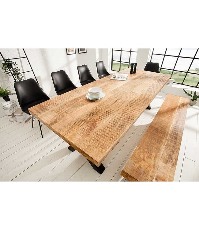Invicta Interior Massieve eettafel IRON CRAFT 240cm natuurlijk mangohout industrieel design X-frame zwart metaal - 6540057