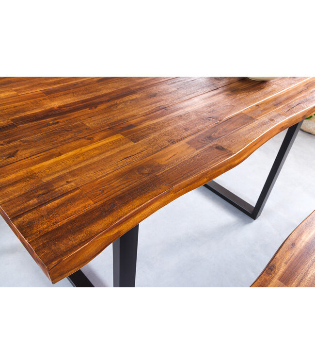 Invicta Interior Massief houten eettafel GENESIS 140cm naturel antraciet acaciaboomrand sledeonderstel - 42053