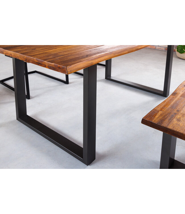 Invicta Interior Massief houten eettafel GENESIS 140cm naturel antraciet acaciaboomrand sledeonderstel - 42053