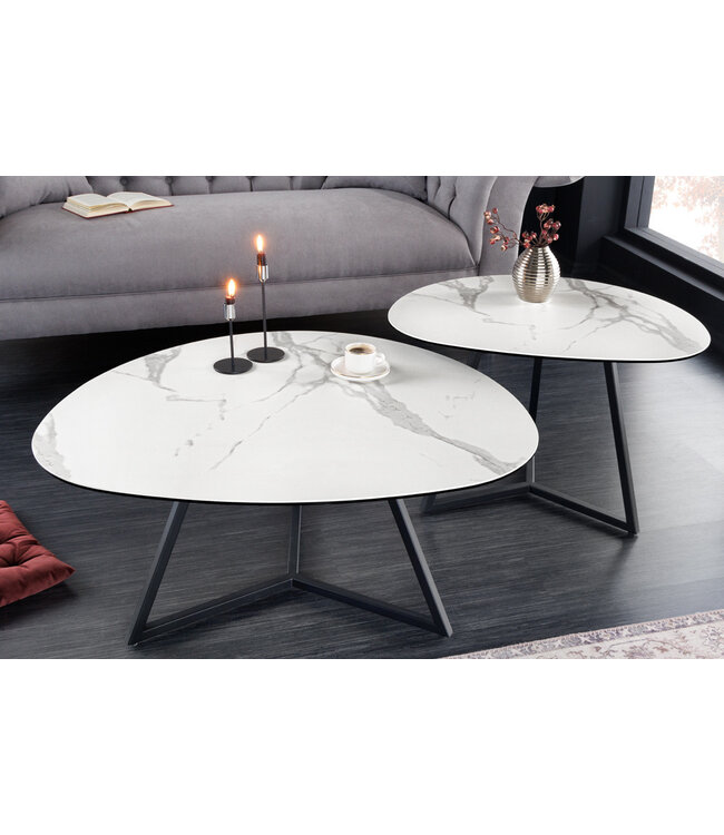 Invicta Interior Moderne salontafel MARVELOUS 90cm wit marmeren keramiek gemaakt in Italie - 42142