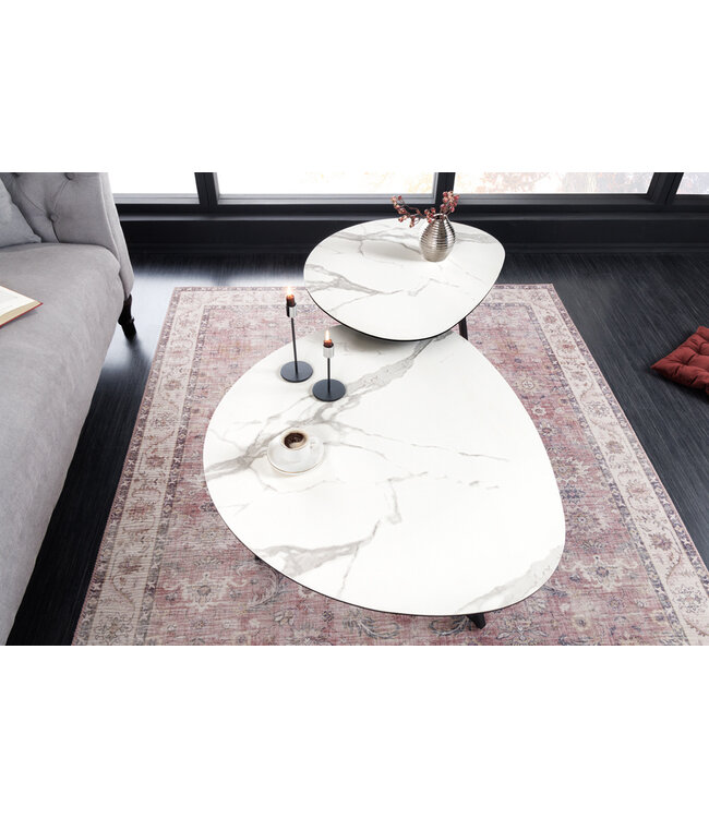 Invicta Interior Moderne salontafel MARVELOUS 90cm wit marmeren keramiek gemaakt in Italie - 42142
