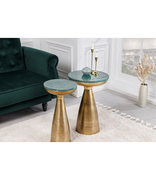 Invicta Interior Handgemaakte bijzettafel ELEMENTS 60cm goudgroen marmer rond - 42717