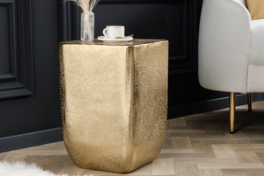 Design bijzettafel UNIT 45cm goud gehamerd handgemaakt metaal aluminium - 42733