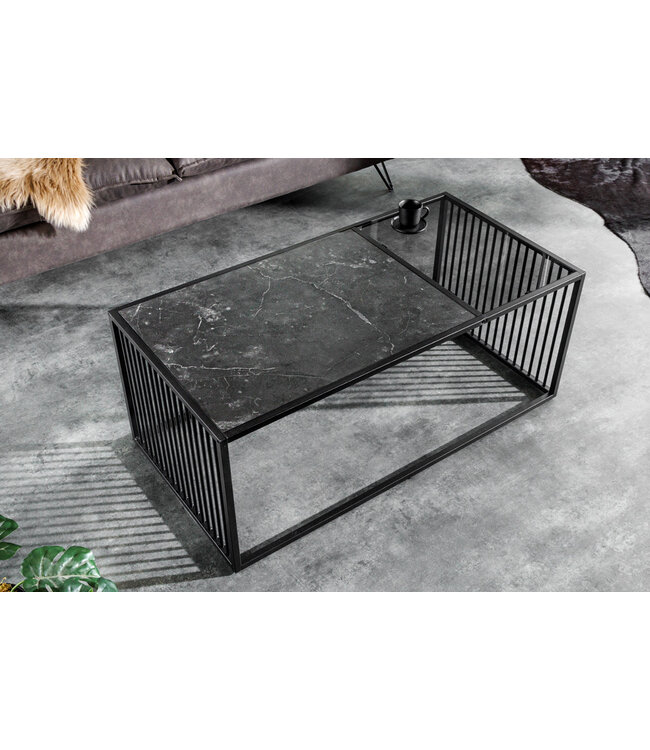 Invicta Interior Design salontafel ARCHITECTURE 100cm zwart marmer rookglas metaal - 43001