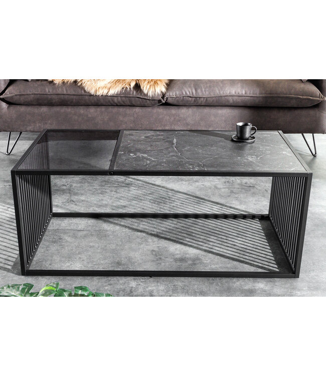 Invicta Interior Design salontafel ARCHITECTURE 100cm zwart marmer rookglas metaal - 43001