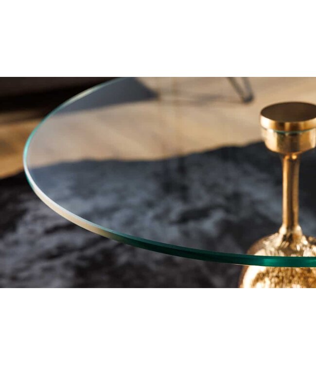 Invicta Interior Ronde bijzettafel KONG 50cm goudkleurig metalen glazen aapfiguur gorilla sculptuur - 43203