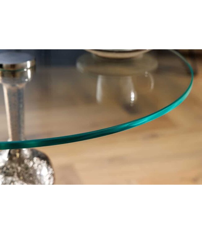 Invicta Interior Ronde bijzettafel KONG 50cm zilverkleurig metalen glazen aapfiguur gorilla sculptuur - 43204