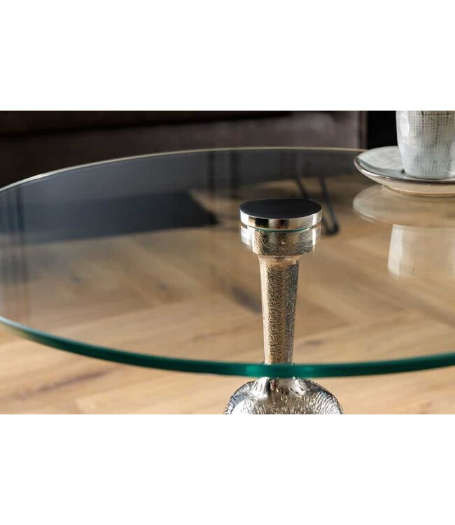Invicta Interior Ronde bijzettafel KONG 50cm zilverkleurig metalen glazen aapfiguur gorilla sculptuur - 43204