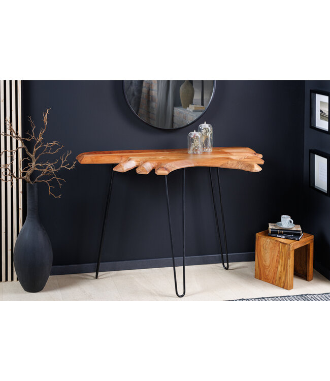 Invicta Interior Massief houten consoletafel WILD 105 cm natuurlijke acacia haarspeldpoten boomrand - 43340