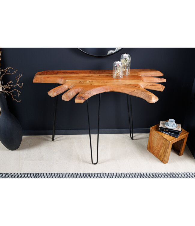 Invicta Interior Massief houten consoletafel WILD 105 cm natuurlijke acacia haarspeldpoten boomrand - 43340