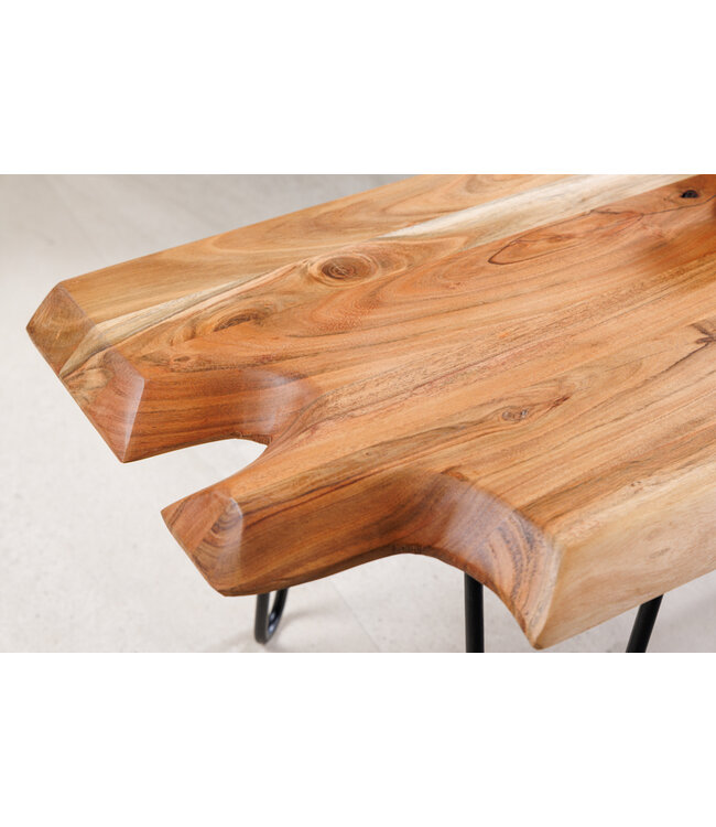 Invicta Interior Massief houten salontafel WILD 100cm natuurlijk acacia haarspeldpoten boomrand - 43341
