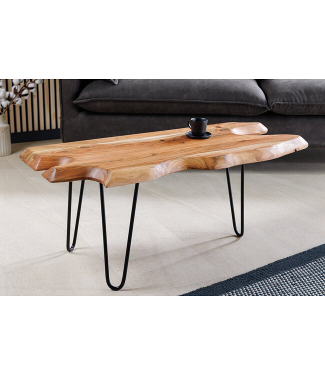 Invicta Interior Massief houten salontafel WILD 100cm natuurlijk acacia haarspeldpoten boomrand - 43341