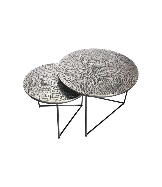 Invicta Interior Ronde set van 2 salontafels ELEMENTS 60cm zilver antiek krokodillenontwerp handgemaakt - 43493