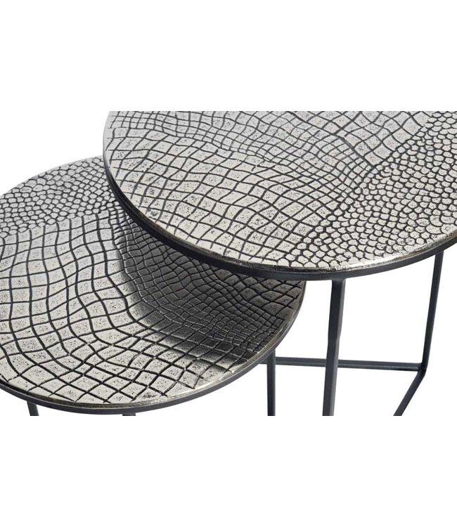 Invicta Interior Ronde set van 2 salontafels ELEMENTS 60cm zilver antiek krokodillenontwerp handgemaakt - 43493