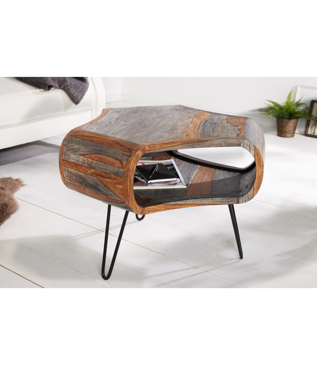 Invicta Interior Retro salontafel ORGANIC LIVING 70cm grijs massief sheeshamhout met opbergruimte Hairpin Poten - 43710