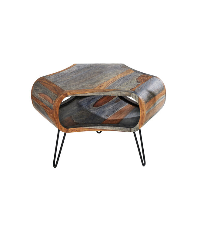 Invicta Interior Retro salontafel ORGANIC LIVING 70cm grijs massief sheeshamhout met opbergruimte Hairpin Poten - 43710