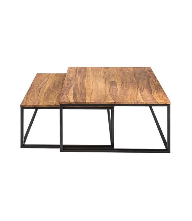 Invicta Interior Set van 2 salontafels ELEMENTS 65cm naturel sheesham massief hout steenafwerking ijzer zwart - 43711