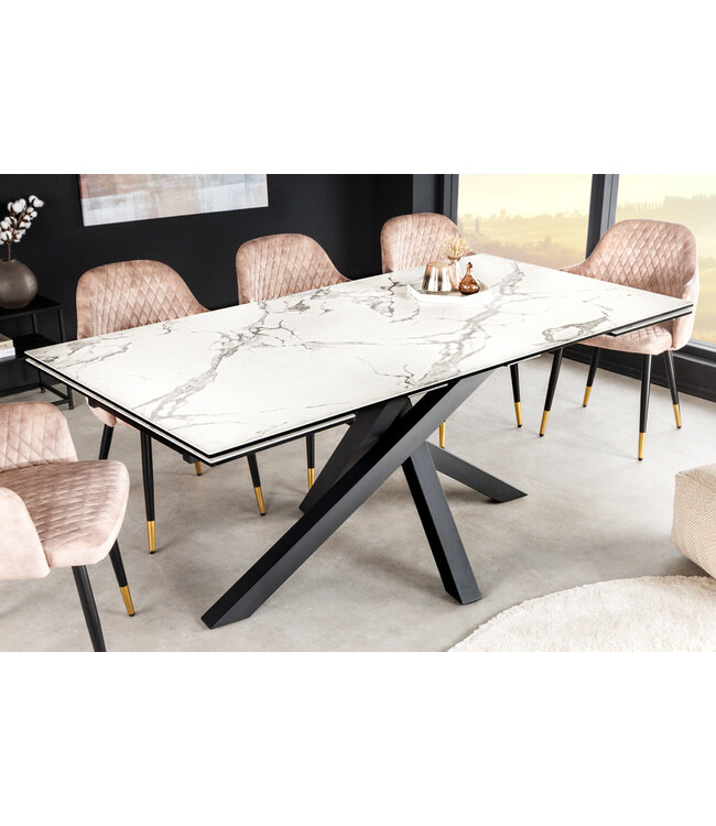 Invicta Interior Uitschuifbare eettafel MARVELOUS 180-220-260cm wit marmer keramiek gemaakt in Italie - 43842