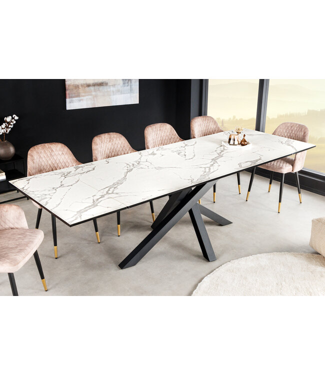 Invicta Interior Uitschuifbare eettafel MARVELOUS 180-220-260cm wit marmer keramiek gemaakt in Italie - 43842