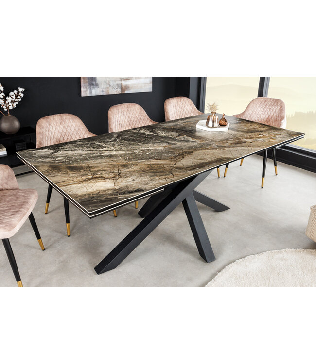 Invicta Interior Uitschuifbare eettafel MARVELOUS 180-220-260cm taupe marmeren keramiek gemaakt in Italie - 43843