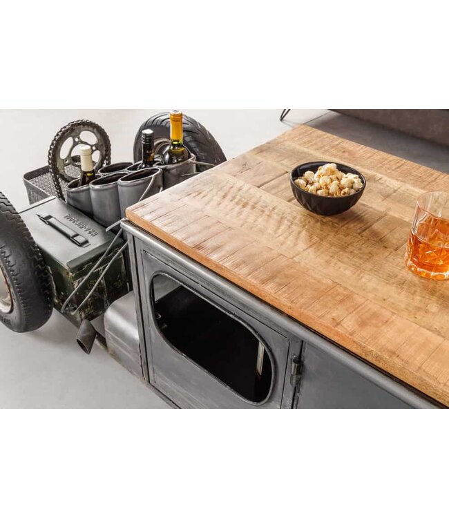 Invicta Interior Vintage salontafel HOT ROD 160cm staal mangohout bartafel flessenhouder massief - 43602
