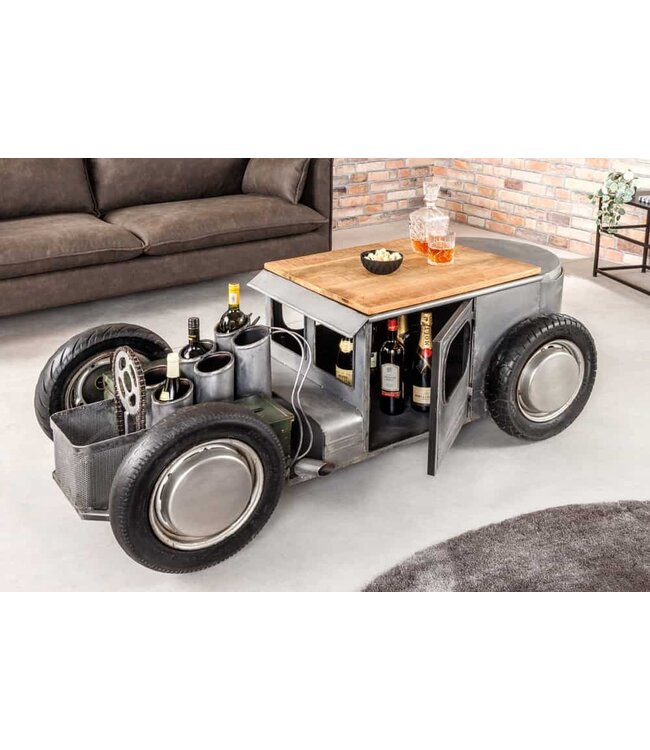 Invicta Interior Vintage salontafel HOT ROD 160cm staal mangohout bartafel flessenhouder massief - 43602