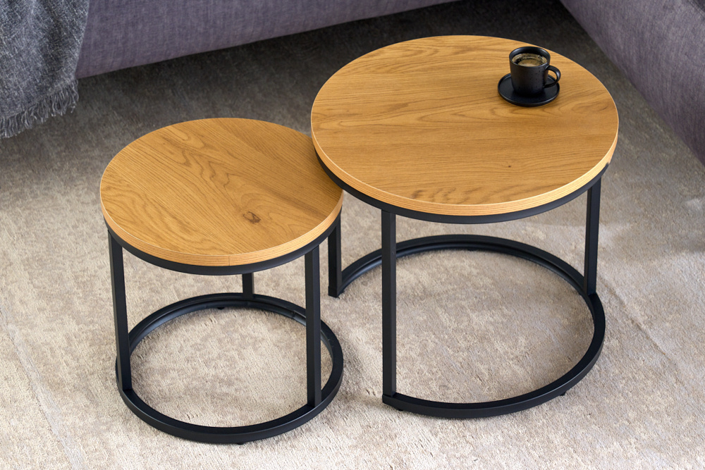 en.casa] Bijzettafel Bjørnsund rond 45x34 cm houtkleurig en zwart