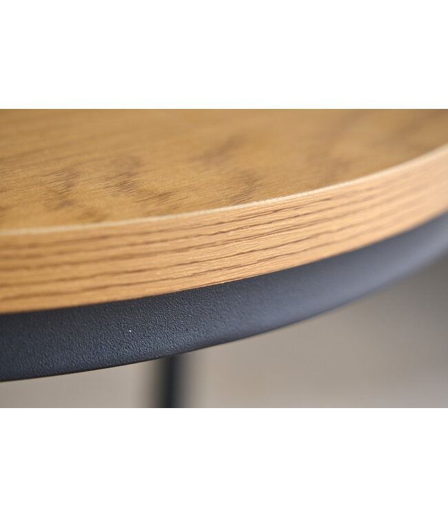 Invicta Interior Ronde bijzettafels set van 2 ELEGANCE 45cm natuurlijk wild eiken design hout zwart metalen frame - 43643