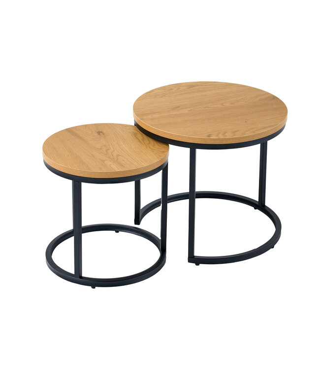 Invicta Interior Ronde bijzettafels set van 2 ELEGANCE 45cm natuurlijk wild eiken design hout zwart metalen frame - 43643
