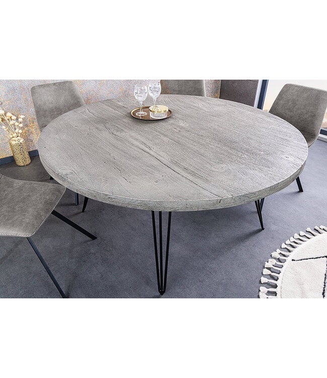 Invicta Interior Ronde eettafel SCORPION 120cm grijs massief mangohout zwarte metalen poten Hairpin Poten - 43664
