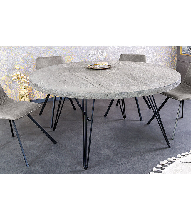 Invicta Interior Ronde eettafel SCORPION 120cm grijs massief mangohout zwarte metalen poten Hairpin Poten - 43664