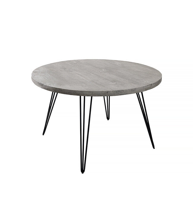 Invicta Interior Ronde eettafel SCORPION 120cm grijs massief mangohout zwarte metalen poten Hairpin Poten - 43664
