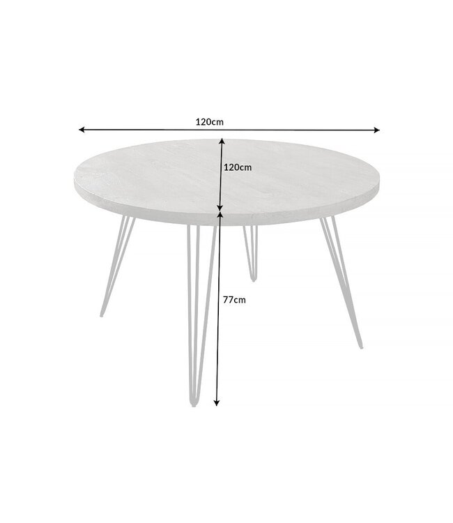 Invicta Interior Ronde eettafel SCORPION 120cm grijs massief mangohout zwarte metalen poten Hairpin Poten - 43664