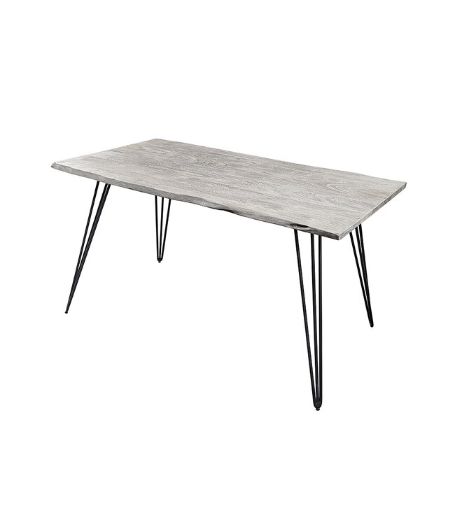 Invicta Interior Massief houten eettafel SCORPION 140cm grijze acaciaboomrand zwarte metalen poten haarspeldpoten - 43665