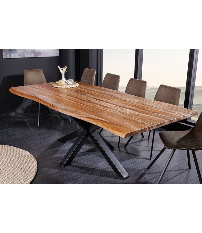 Invicta Interior Massief houten eettafel MAMMUT 200cm Sheesham zwart frame 3,5cm tafelblad boomrand - 43700