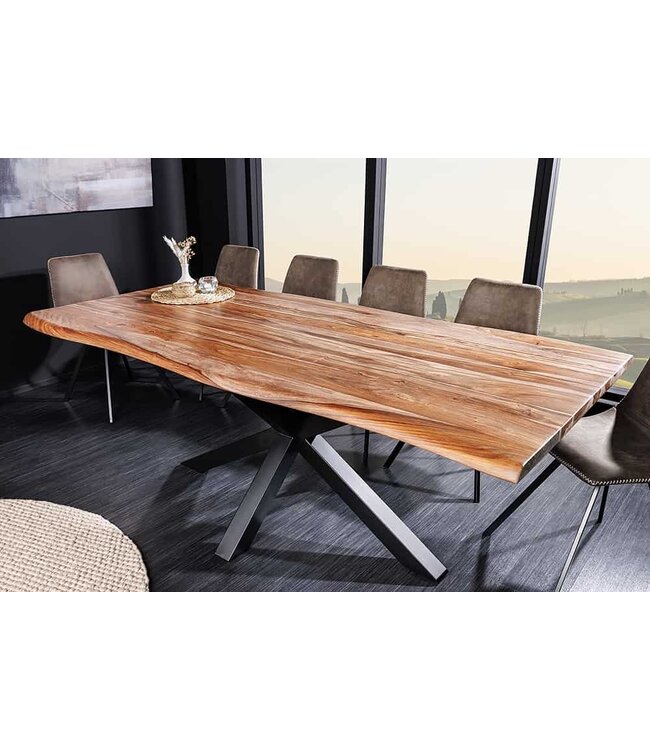 Invicta Interior Massief houten eettafel MAMMUT 200cm Sheesham zwart frame 3,5cm tafelblad boomrand - 43700