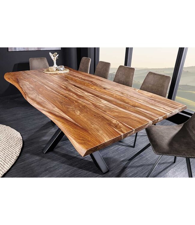 Invicta Interior Massief houten eettafel MAMMUT 200cm Sheesham zwart frame 3,5cm tafelblad boomrand - 43700