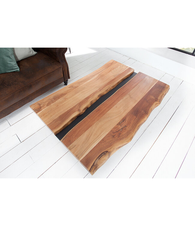 Invicta Interior Massief houten salontafel AMAZONAS 105cm acacia zwart metalen X-frame boomrand levende rand - 43712
