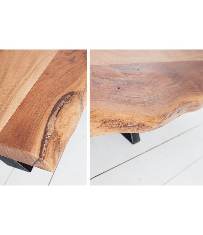 Invicta Interior Massief houten salontafel AMAZONAS 105cm acacia zwart metalen X-frame boomrand levende rand - 43712