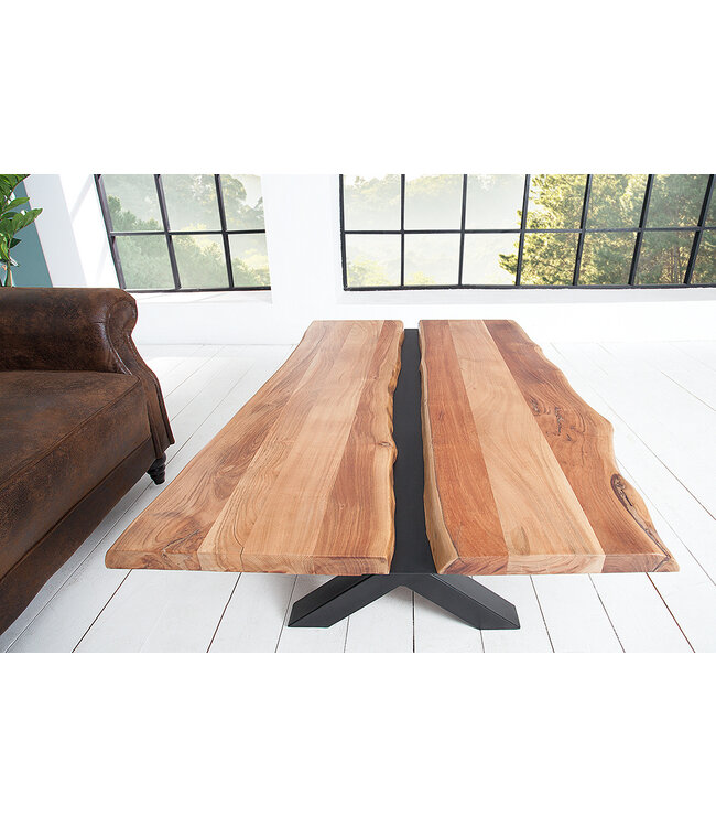 Invicta Interior Massief houten salontafel AMAZONAS 105cm acacia zwart metalen X-frame boomrand levende rand - 43712