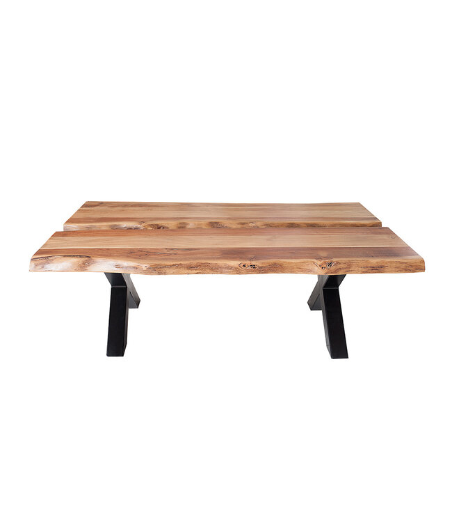 Invicta Interior Massief houten salontafel AMAZONAS 105cm acacia zwart metalen X-frame boomrand levende rand - 43712