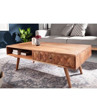 Invicta Interior Massief houten salontafel MYSTIC LIVING 100cm naturel acacia met opbergruimte lades opbergvak - 43714